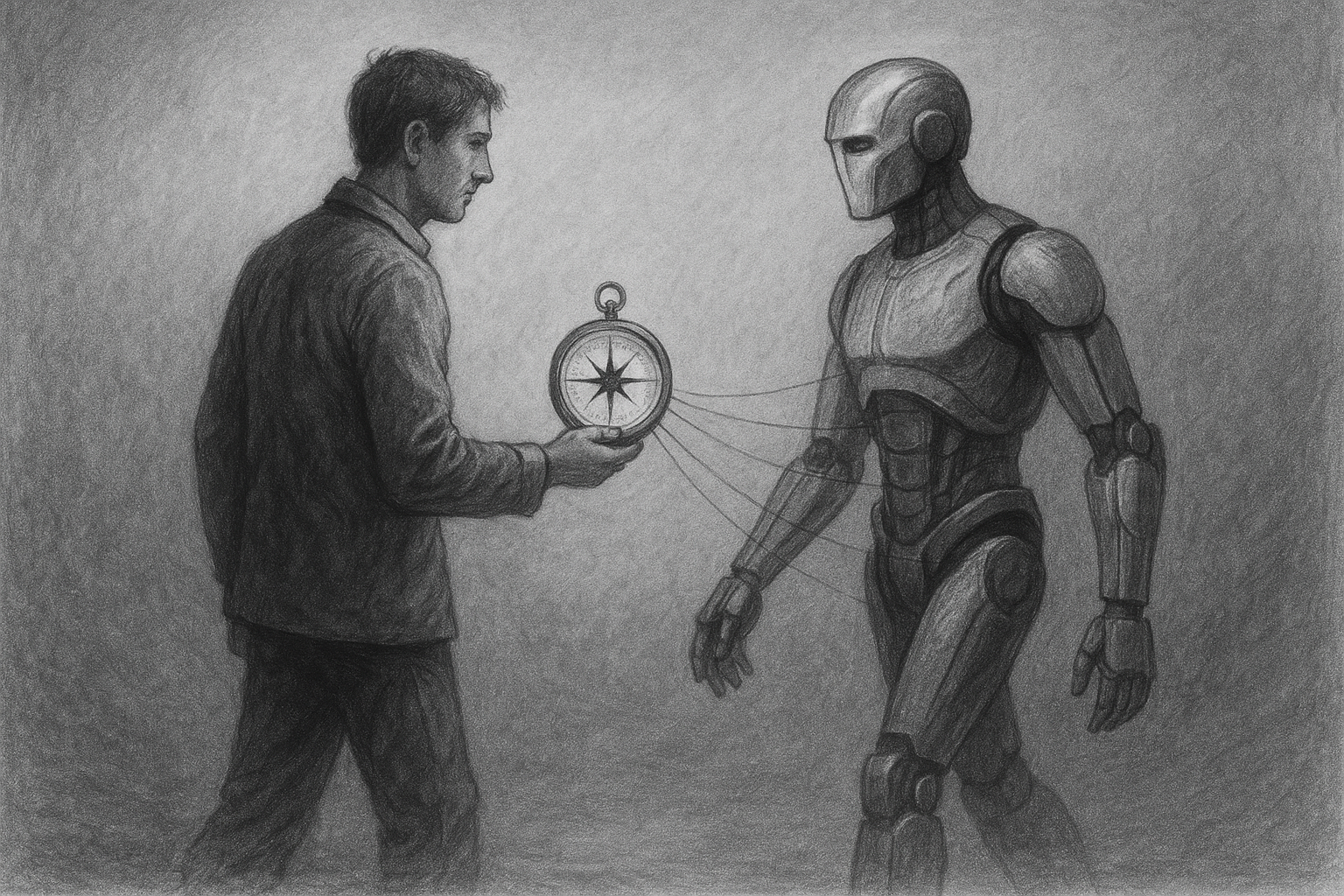 AI Alignment Concept - Human and AI with Compass